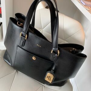 Lauren Ralph Lauren Black Leather Tote Bag